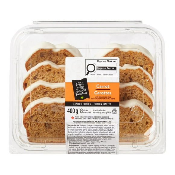 Your Fresh Market Carrot Iced Loaf Cake, 8 slices, 400 g total