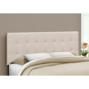 Monarch Specialties Bed, Headboard Only, Queen Size, Bedroom, Upholstered, Linen Look, Beige, Transitional