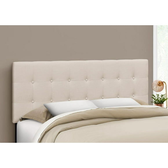 Monarch Specialties Bed, Headboard Only, Queen Size, Bedroom, Upholstered, Linen Look, Beige, Transitional