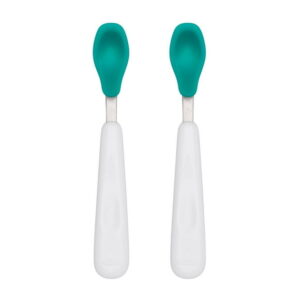 OXO Tot - Feeding Spoon Set - Soft Silicone Edge on Spoon - Baby Toddler Feeding Utensils - Teal