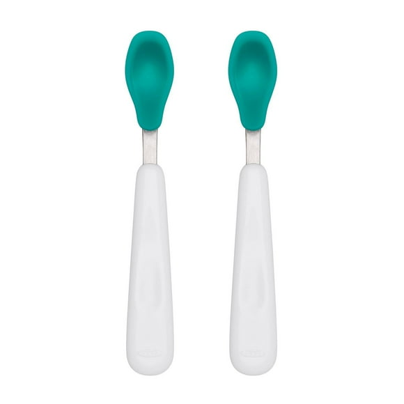 OXO Tot - Feeding Spoon Set - Soft Silicone Edge on Spoon - Baby Toddler Feeding Utensils - Teal