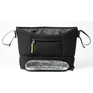 Bababing Stroller Caddy Organizer - Black - Compatible with All Strollers - Quick Attach with Adjustable Clips - Holds 2 Bottles, Large Central Pouch for Snacks, Phones, Essentials - Secure Zip Pocket