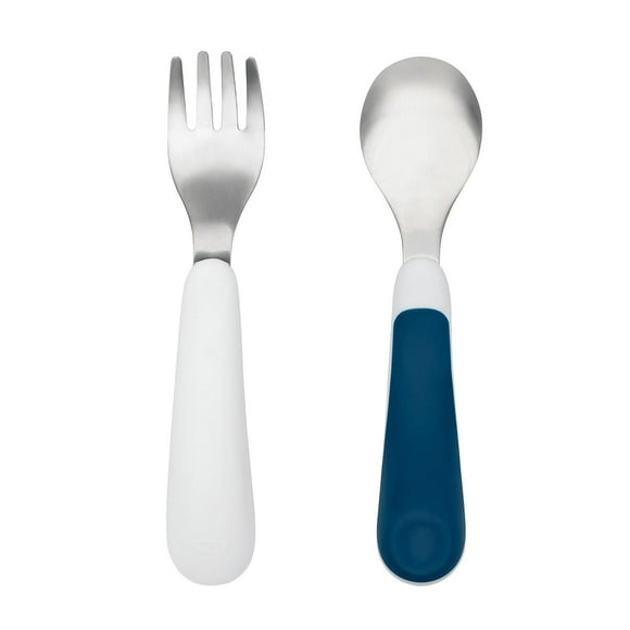 OXO Tot - Fork & Spoon Set - Baby Feeding Stainless Steel Sized for Little Mouths from 12 Months and Up - Navy - 61132300