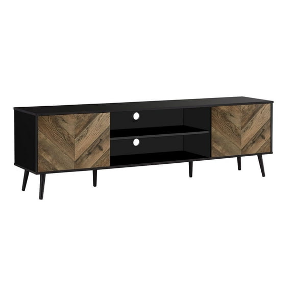 Monarch Specialties Tv Stand, 72 Inch, Console, Media Entertainment Center, Storage Cabinet, Living Room, Bedroom, Brown And Black Laminate, Black Wood Legs, Contemporary, Modern