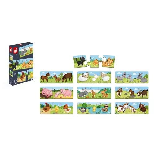 Janod - From 3 years old - Puzzle Trionimo - 10 Puzzles of 3 Pieces - 30 Pieces - Animals - Cardboard FSC - Memory and Association Games