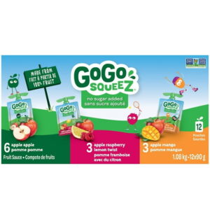 GoGo squeeZ Fruit Sauce Variety Pack, Apple, Raspberry Lemon Twist, Mango, No Sugar Added. 90g per pouch, Pack of 12, 1.08kg