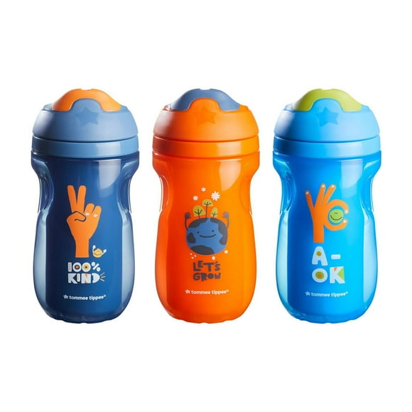 Tommee Tippee Insulated Sippee Cup, Water Bottle for Toddlers, Spill-Proof - 12m+, Pack of 3 (Blue, Blue and Orange)
