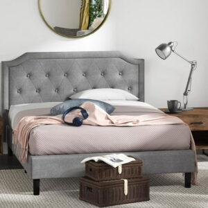Zinus Kellen Upholstered Scalloped Platform Bed Frame with Headboard