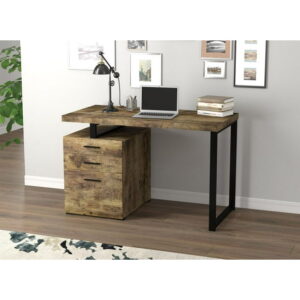 Safdie & Co. Computer Desk 47.25L Brown Reclaimed Wood 3 Drawers Black Metal