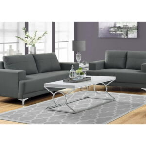 Monarch Specialties Coffee Table, Accent, Cocktail, Rectangular, Living Room, 44"l, Metal, Laminate, Glossy White, Chrome, Contemporary, Modern