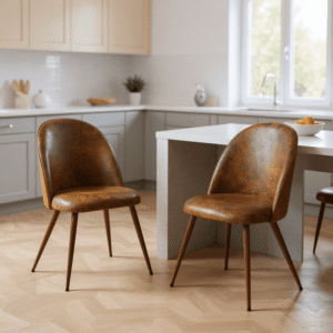 Homy Casa Set of 2 Modern Fabric Dining Chairs with Walnut Finish Metal Legs for Kitchen, Dining Room, and Breakfast Nook