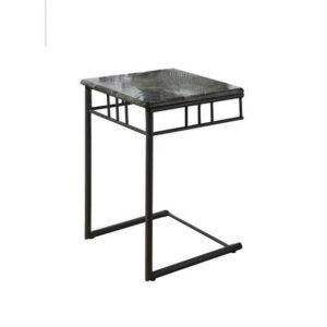 Monarch Specialties Accent Table, C-shaped, End, Side, Snack, Living Room, Bedroom, Metal, Laminate, Grey Marble Look, Black, Transitional