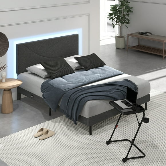 Homy Casa Queen Bed with Adjustable Folding Tray Table Bedroom Set