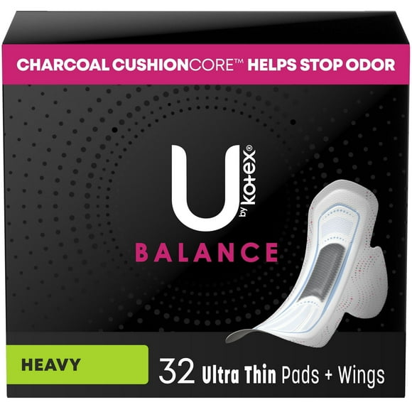 U by Kotex Balance Ultra Thin Pads with Wings, Heavy Absorbency, 32 Count, UBK PAD 32