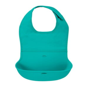 OXO Tot - Roll-Up Bib - Comfortable Soft Waterproof Lightweight Silicone Baby Bib and Toddler - Fabric Rolls Up into Pocket for Travel and Storage - Teal