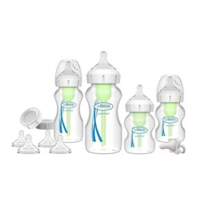 Dr. Brown's Natural Flow® Anti-Colic Options+ Wide-Neck Bottle Essentials Gift Set with Breast-Like Nipple,100% Silicone HappyPaci Pacifier and Baby Bottle Travel Caps