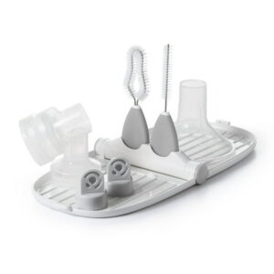 OXO Tot - Breast Pump Parts Drying Rack with Detail Brushes - Compact and Portable - Ideal for cleaning and drying Small Parts - Gray