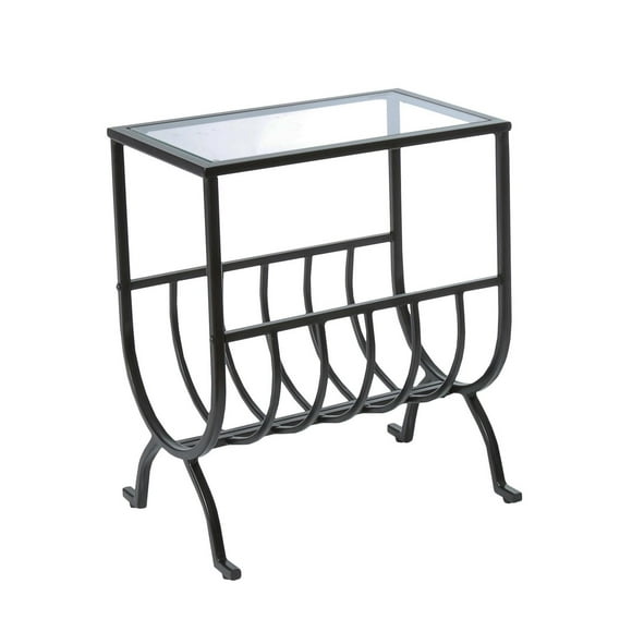 Monarch Specialties Accent Table, Side, End, Magazine, Nightstand, Narrow, Living Room, Bedroom, Metal, Tempered Glass, Black, Clear, Transitional