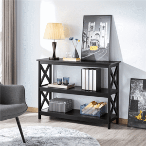 FullFurnique Entryway Table with X-shape Reinforcement Structures, Black