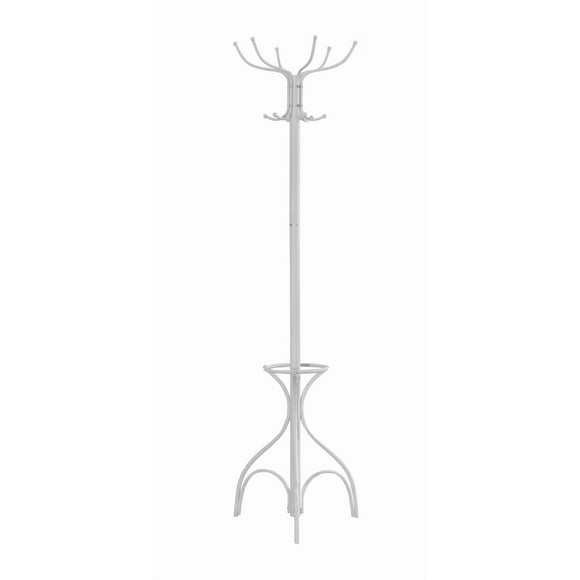 Monarch Specialties Coat Rack, Hall Tree, Free Standing, 12 Hooks, Entryway, 70"h, Umbrella Holder, Bedroom, Metal, White, Contemporary, Modern