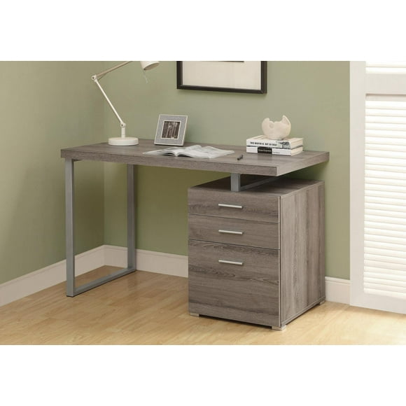 Monarch Specialties Computer Desk, Home Office, Laptop, Left, Right Set-up, Storage Drawers, 48"l, Work, Metal, Laminate, Brown, Grey, Contemporary, Modern