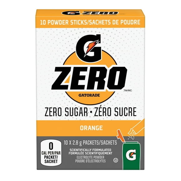 Gatorade Zero Sugar Orange Electorlyte Powder 10 x 2.8 g, Packets, 10 x 2.8 g