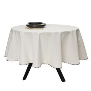 Thyme & Table Round Tablecloth 70", Pom White, Textiles