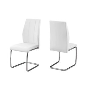 Monarch Specialties Dining Chair, Set Of 2, Side, Upholstered, Kitchen, Dining Room, Pu Leather Look, Metal, White, Chrome, Contemporary, Modern