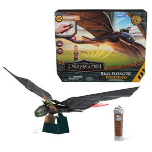Dreamworks Dragons, How to Train Your Dragon, Real Flying RC Toothless with Flapping Wings and Adjustable Tail, Dragon Toys for Kids Ages 4 & up