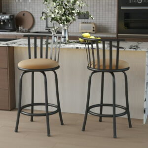 Homy Casa 2 Pack Industrial Adjustable Pub Stool Set, Faux Suede Upholstery Metal Stool for Dining Room