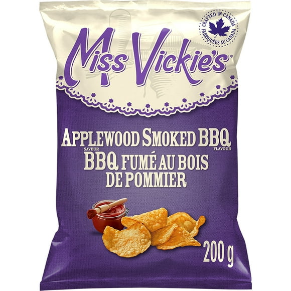 Miss Vickie's Applewood Smoked BBQ flavour Kettle Cooked Potato Chips, 200 g.