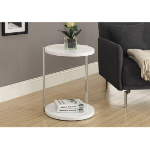 Monarch Specialties Accent Table, Round, Side, End, Nightstand, Lamp, Living Room, Bedroom, Glossy White Laminate, Chrome Metal, Contemporary, Modern