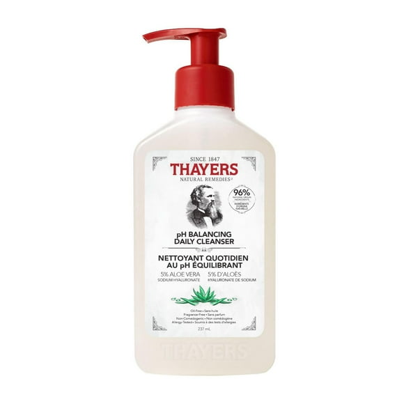 THAYERS PH Balancing Daily Cleanser, 5% ALOE VERA, Sodium Hyaluronate, Oil Free, Fragrance Free, 237mL, THAYERS pH Balancing Daily Cleanser