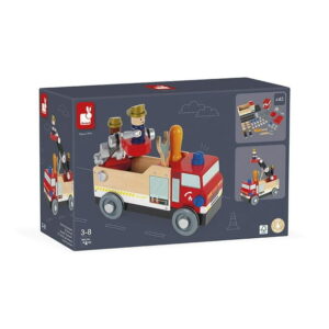 Janod - Brico'kids Wooden Fire Truck - Construction Set - with 2 Firefighters - 45 Pieces, Easy to Assemble - FSC Certified Wooden Toy - from 3 to 8 Years