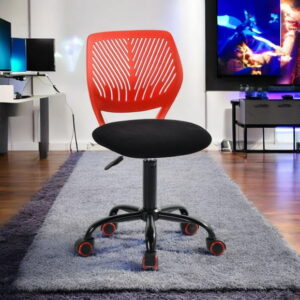 Homy Casa Boys' Girls' Swivel Study Chair with Pink Fabric Seat and Adjustable Height, Red Fabric