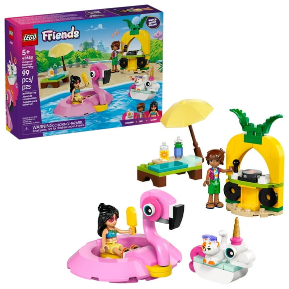LEGO Friends Unicorn & Flamingo Pool Party Pretend Play Building Toy - Creative Storytelling Playset for Kids for Boys & Girls, Ages 5+ - Birthday Gift Idea for Kids - 42658, LEGO Unicorn & Flamingo 42658