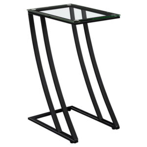 Monarch Specialties Accent Table, C-shaped, End, Side, Snack, Living Room, Bedroom, Metal, Tempered Glass, Black, Contemporary, Modern
