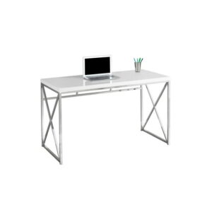 Monarch Specialties Computer Desk, Home Office, Laptop, Work, Metal, Laminate, Glossy White, Chrome, Contemporary, Modern