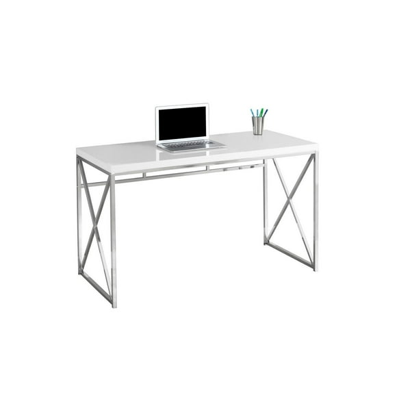 Monarch Specialties Computer Desk, Home Office, Laptop, Work, Metal, Laminate, Glossy White, Chrome, Contemporary, Modern