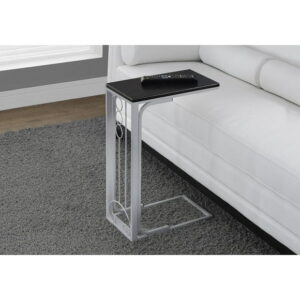 Monarch Specialties Accent Table, C-shaped, End, Side, Snack, Living Room, Bedroom, Metal, Laminate, Black, Grey, Transitional