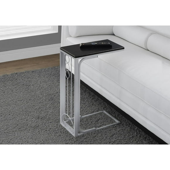 Monarch Specialties Accent Table, C-shaped, End, Side, Snack, Living Room, Bedroom, Metal, Laminate, Black, Grey, Transitional