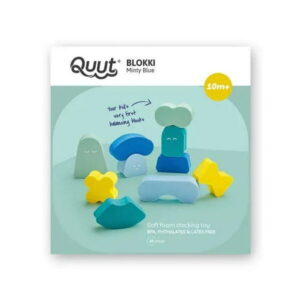 Quut - Blokki: Minty Blue - Soft Foam Stacking Toy - 10 Pieces - Fun & Creative Building - Playful Faces for Imaginative Stories - Multifunctional & Open-Ended Play