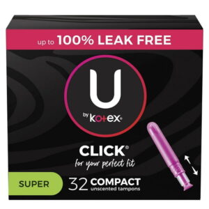 U by Kotex Click Compact Tampons, Super, Unscented, 32 Count, 32 Count