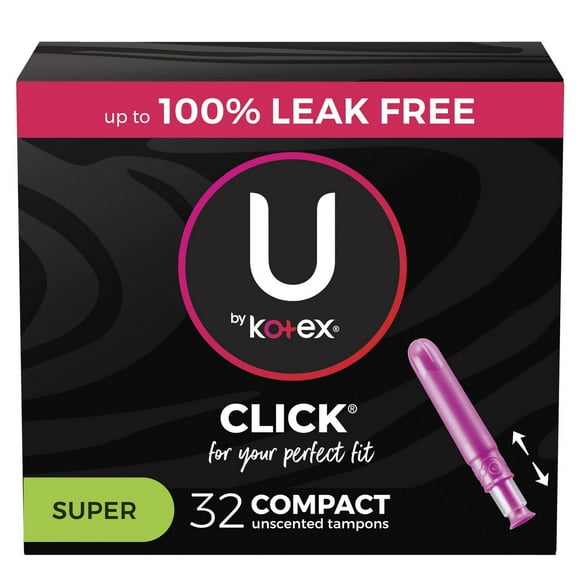 U by Kotex Click Compact Tampons, Super, Unscented, 32 Count, 32 Count