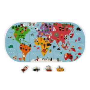 Janod - Bath Explorers Map - 28 Floating Foam Pieces - Bath Toy Puzzle for Toddlers - Age 3+ - J04719