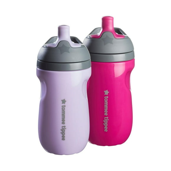 Tommee Tippee Insulated Sportee Water Bottle for Toddlers, Spill-Proof, 9oz, 12m+, Pack of 2, Lilac and Plum