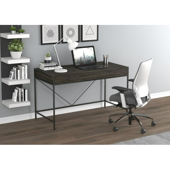Safdie & Co. Computer Desk-49" Grey Wood 2 Drawers/Black Metal