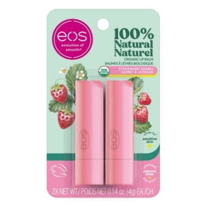 eos 100% Natural and Organic Lip Balm Sticks, Strawberry Sorbet, 8g, 2 x 4 g