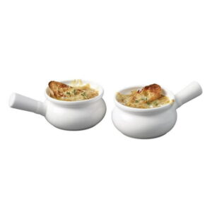 Starfrit Gourmet BISTRO Set of 2 Porcelain Onion Soup Bowls, Oven Safe, Microwave and Dishwasher Safe, 10 oz Capacity, Scratch and Stain Resistant, Perfect for Soups, Stews, Hot Appetizers, Set of 2 Starfrit Gourmet BISTRO onion bowls. Porcelain, oven-safe up to 450°F. Perfect for soups, stews, and individual portions. Dishwasher and microwave safe. Durable, stain and scratch resistant. Capacity 10 oz (300 ml).
