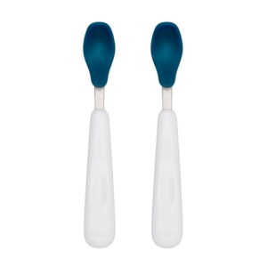 OXO Tot - Feeding Spoon Set - Soft Silicone Edge on Spoon - Baby Toddler Feeding Utensils - Navy